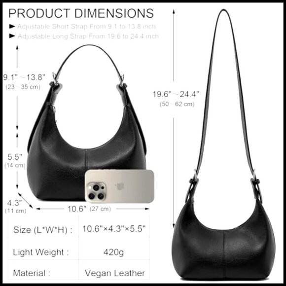 Vegan Leather Hobo Bag Crescent Shoulder Tote Crossbody Purse Slouchy